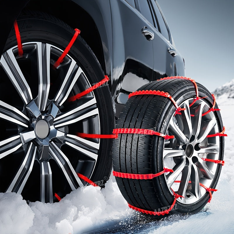 20 Reusable Car Emergency Snow Chain Tire Zipper Strap for Off-road Winter Driving In Pickup Trucks (complimentary 4 Red Snow Chains)