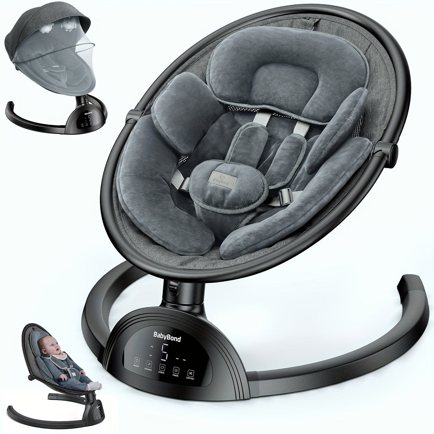 Baby Swings For Infants, BabyBond Infant Swing With Music Speaker With 3 Seat Positions,