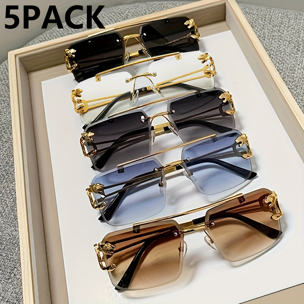 5pcs Frameless Metal Fashion Fashion Glasses for Casual Wear, Hiking, Street Photography & Festive Gifts - Anti-Reflective PC Lenses, Zinc Alloy Frame, Wide Size (>139mm)