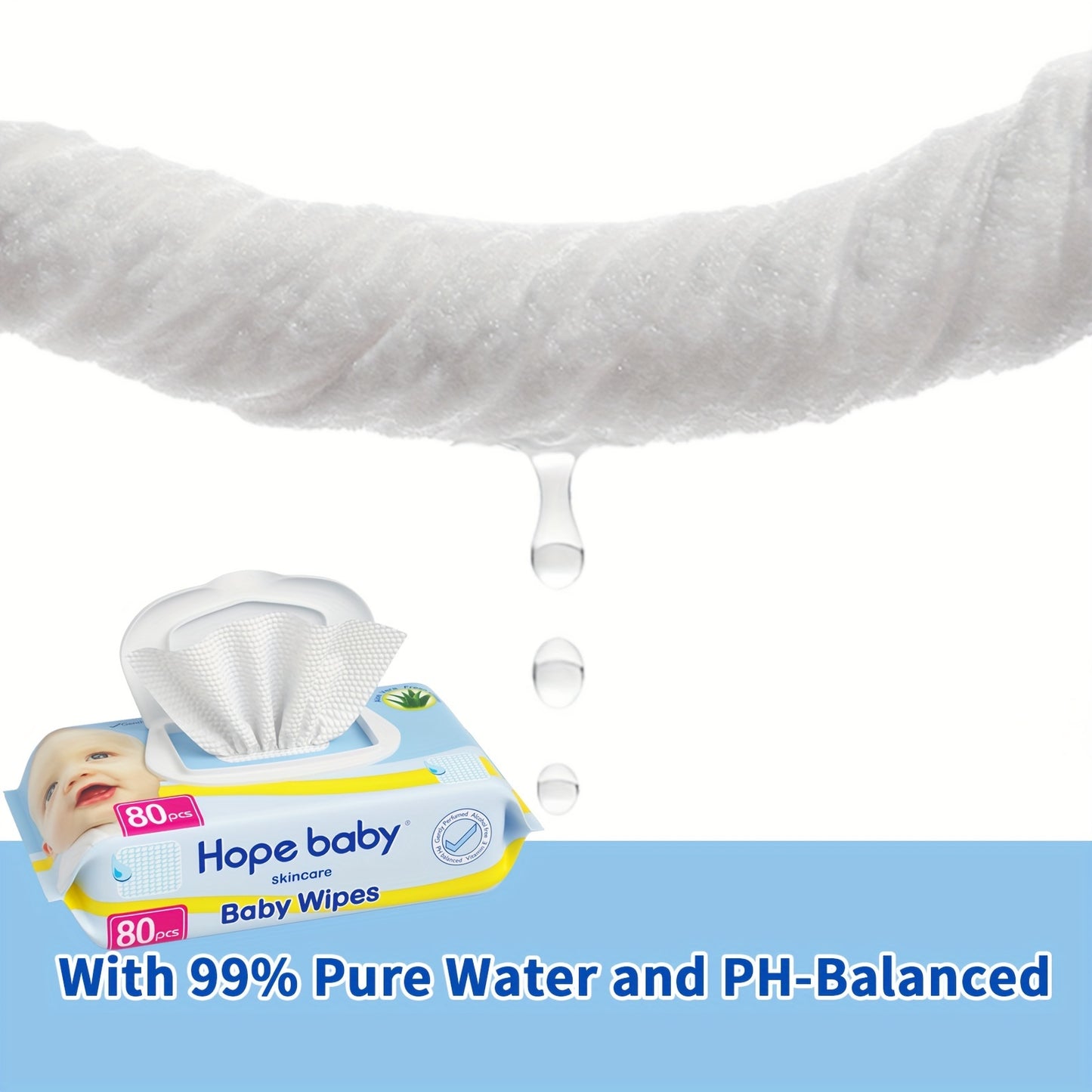 HOPE BABY 480 Ct Toddler Diaper Wipes, Baby Wipes Sensitive Pure Wet Wipes Protection With Flip Top Dispenser, Hypoallergenic, Pack Of 6