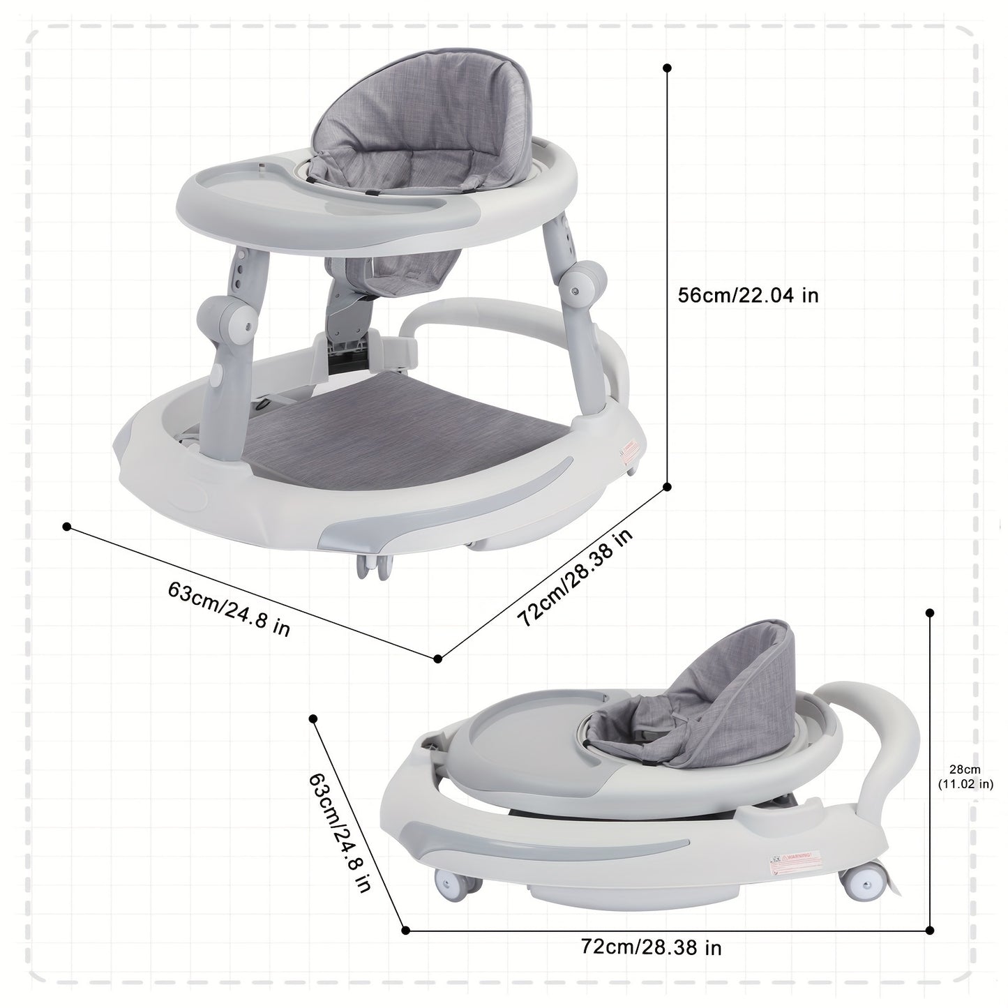 4-in-1 Foldable Baby Walker From 6 Months, Baby Activity Walker With Adjustable Height, Removable Tray,
