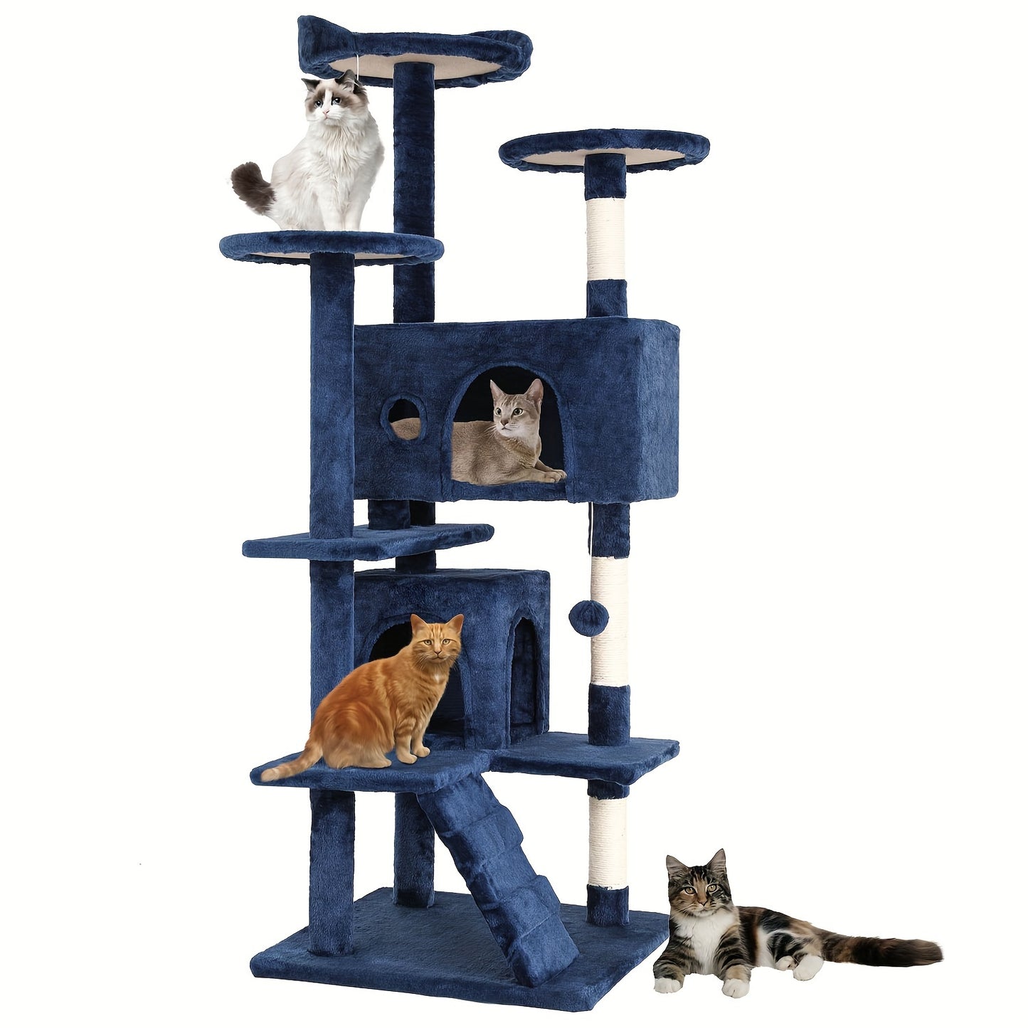 54"-70" Multi-Level Cat Tree Tower for Indoor Cats, Durable Plywood