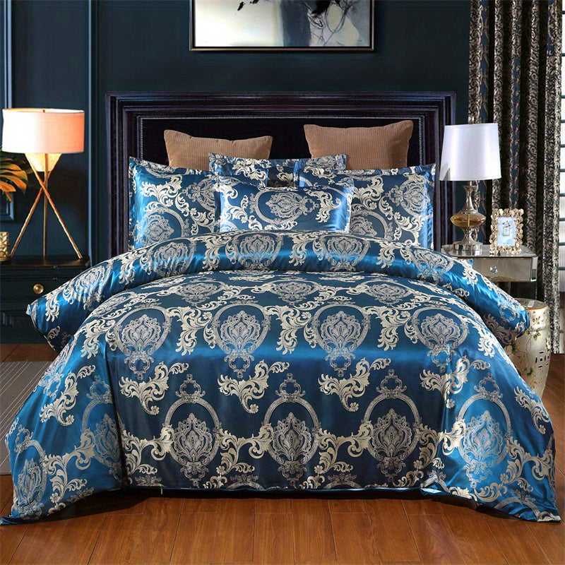 3pcs Luxurious Soft Satin Jacquard Duvet Cover Set - Elegant Bedroom Essentials with Silky Smooth Fabric, Hypoallergenic and Breathable - 1pc Duvet Cover + 2pc Pillowcases for Master Bedroom and Guest Room