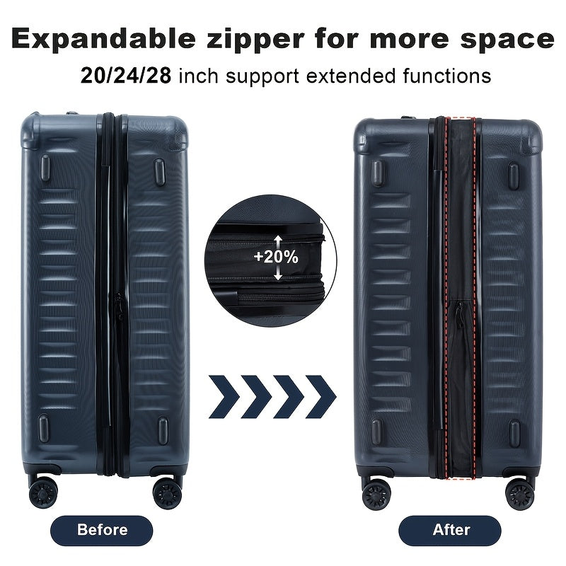 3pcs Luggage Set in Steel Gray/Navy Blue - Expandable ABS+PC, Lightweight with 360° Spinner Wheels & TSA Lock (20/24/28 Inch) for Easy Travel