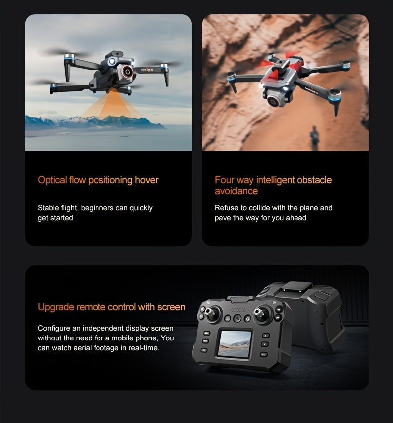 RC Drone, With 2 Batteries, Screen Remote Control Operation, 360 °obstacle Avoidance, Powerful Brushless Motor, Electrically Adjustable HD Dual Cameras, Remote-controlled Aircraft, With 8g Memory Card