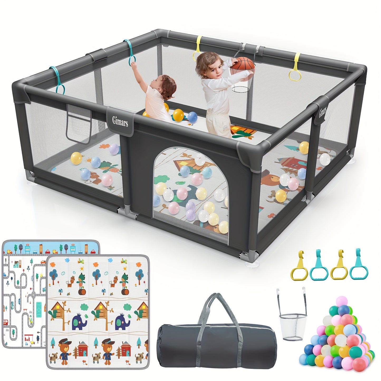 Youngsters Playpen, Large 50"x50" Fence with Padded Top Bar, Sturdy Safety Enclosure, Zippered Door for Outdoor Use, Black