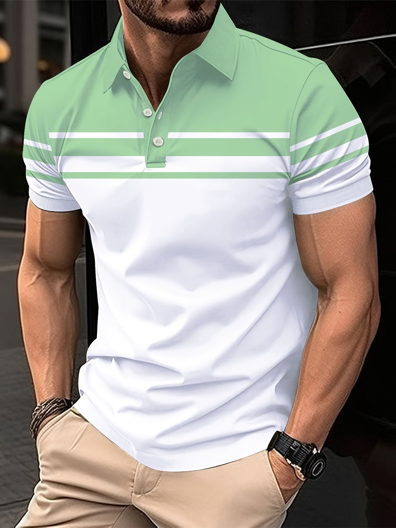 Summer Fashion Striped Polo Shirt - Men's Color Short Sleeve Lapel T-shirt for Casual Sports and Comfy Wear -