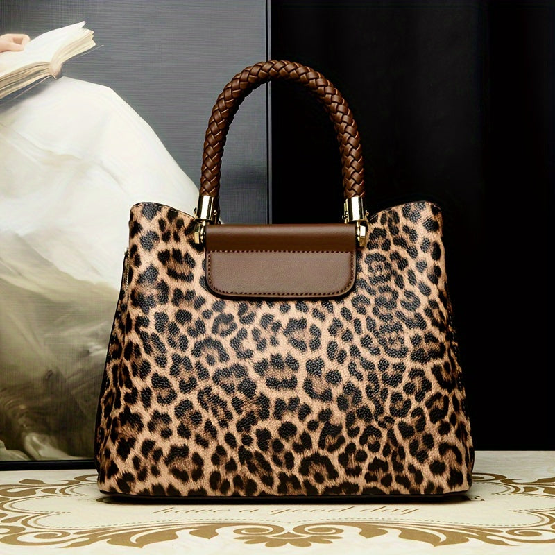 Elegant Vintage Leopard Print Ladies Handbag - Fashionable High-end Women's Bag, High-end Quality Crossbody