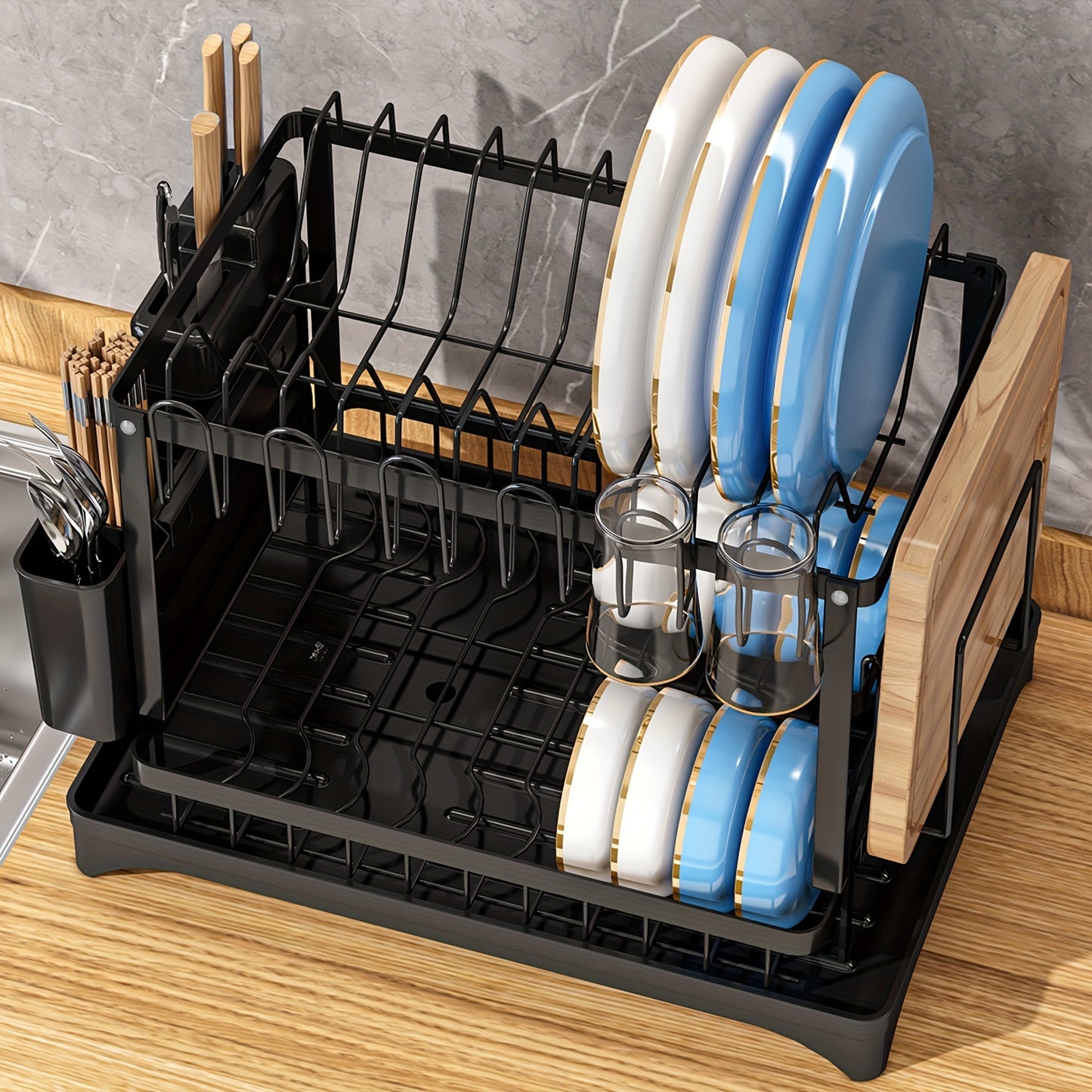 1pc Dish Drying Rack, Multifunctional Dish Drainer, in White And Black.