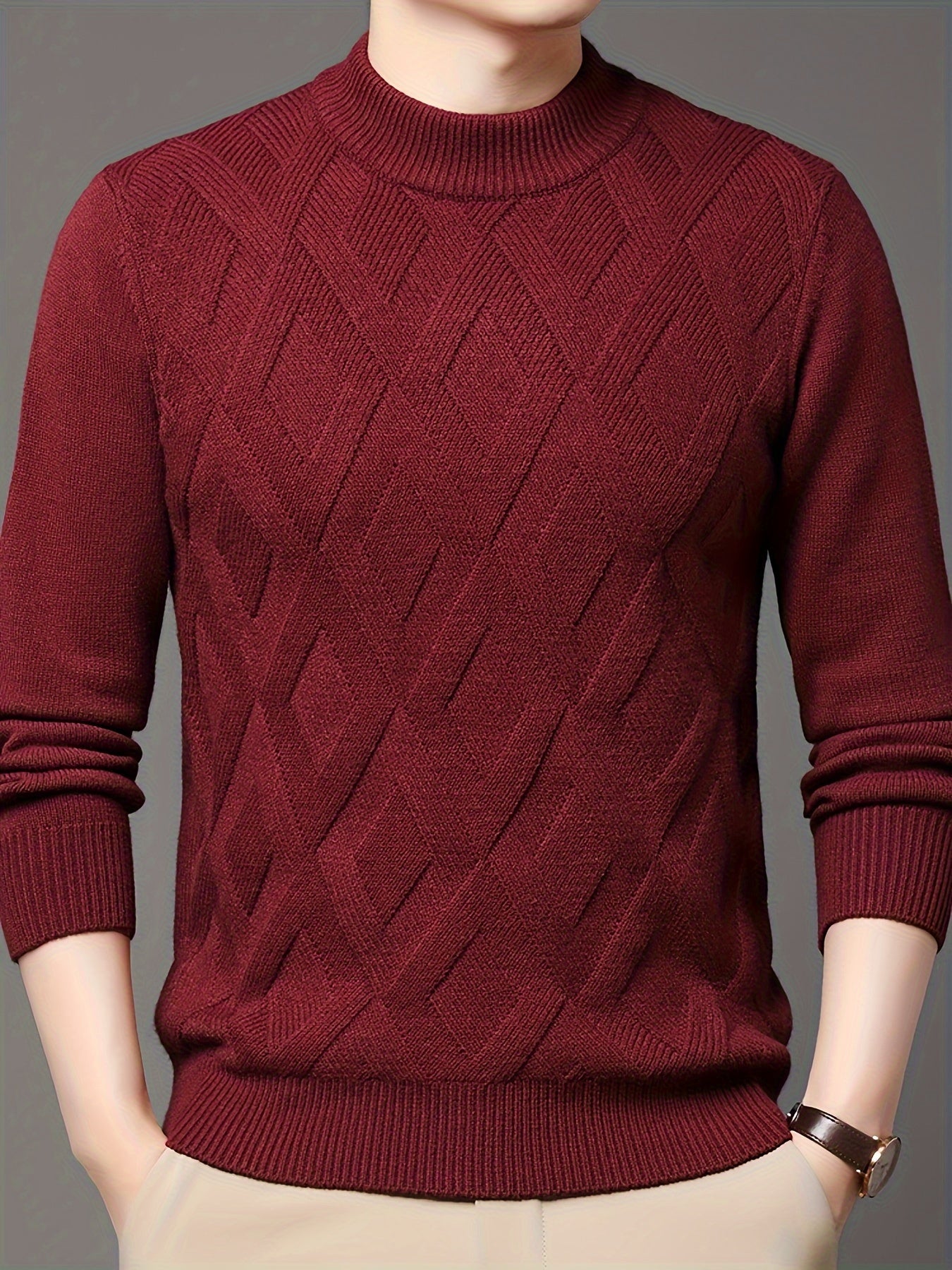 Men's Cozy Knit Turtleneck Sweater - Thick, Warm Pullover for Winter | Solid Color, Long Sleeve, Half-high, Base Layer