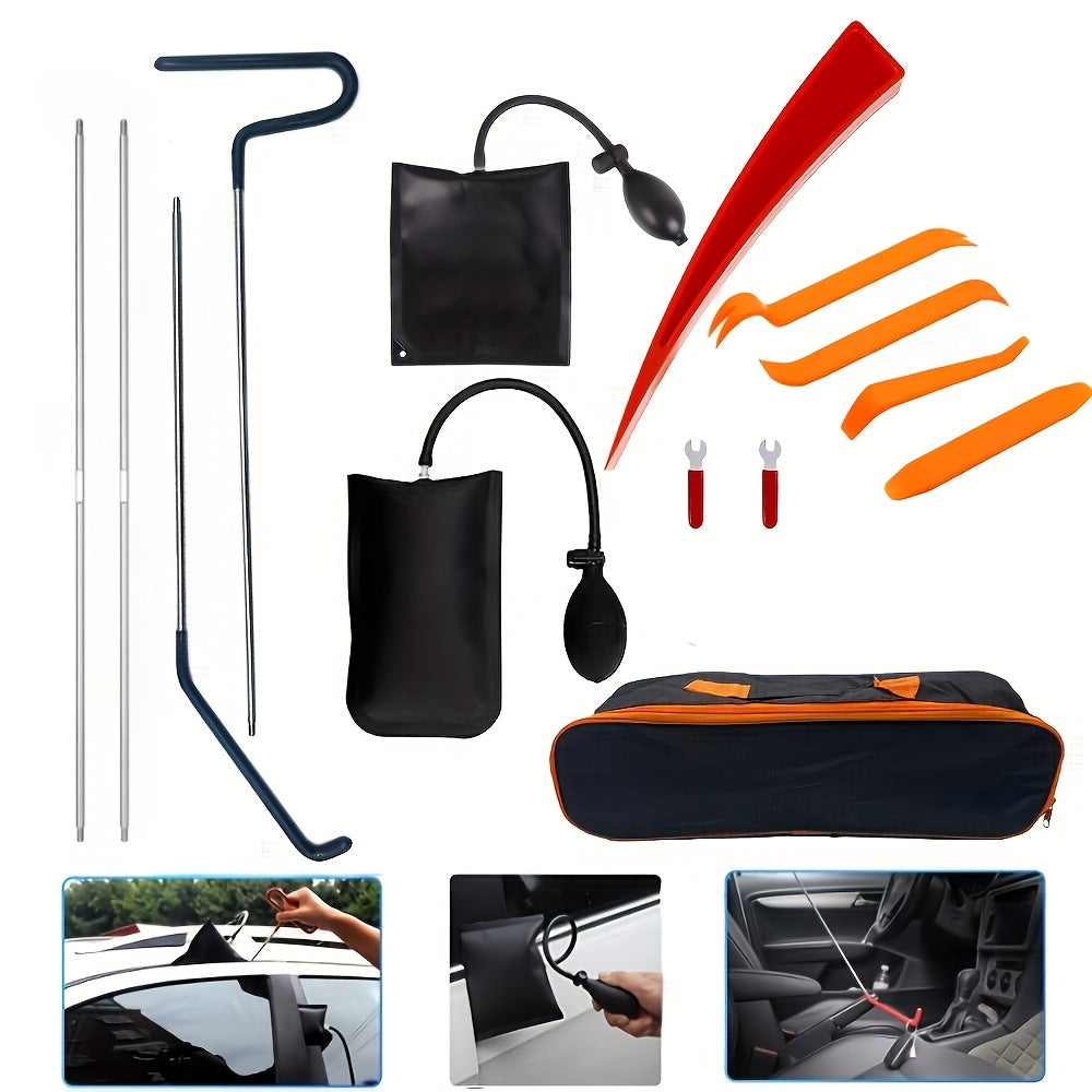 Thickened Emergency Open Unlock Tool Kit - Car Wedge Pump Door Repair Air Cushion with Long Reach Grabber