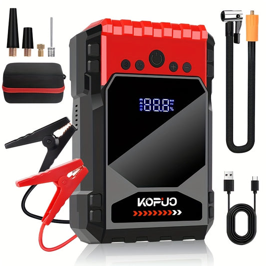 6000A 4-in-1 Car Jump Starter with 150PSI Tire Inflator, LED Lighting, LCD Display, and Anti-Reverse Smart Clip