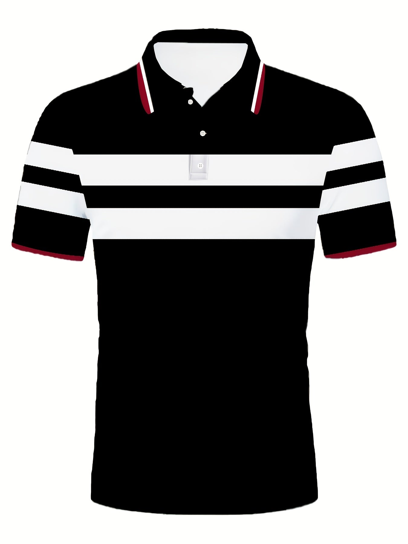 1pc Men'S Summer Casual Polo Shirt - Striped Short Sleeve - 100% Polyester