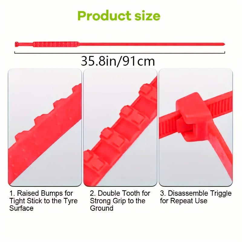 20 Reusable Car Emergency Snow Chain Tire Zipper Strap for Off-road Winter Driving In Pickup Trucks (complimentary 4 Red Snow Chains)
