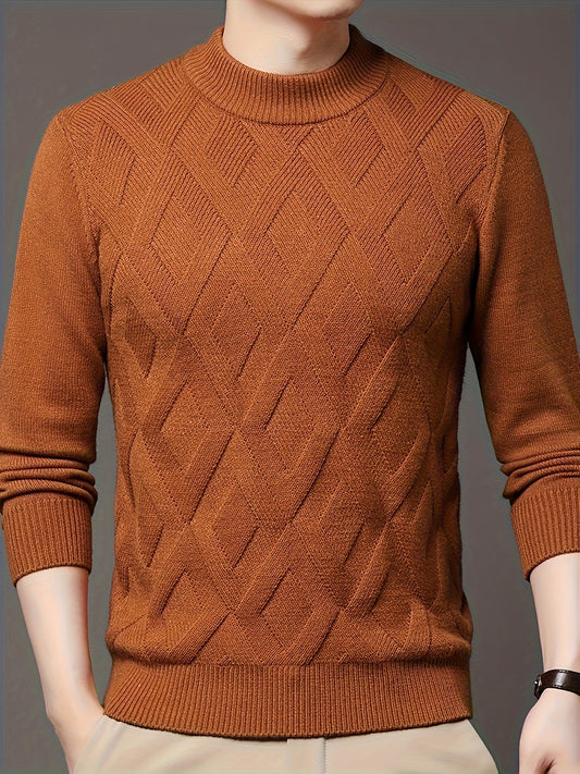 Men's Cozy Knit Turtleneck Sweater - Thick, Warm Pullover for Winter | Solid Color, Long Sleeve, Half-high, Base Layer