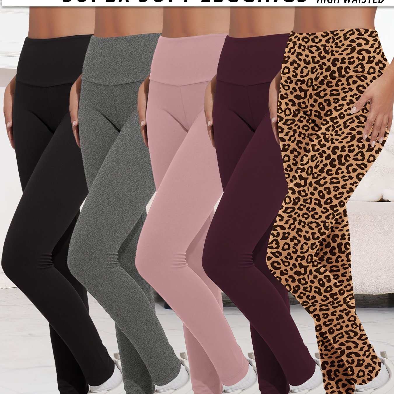 5 Pack Super Soft Leggings For Women, Workout Yoga Running Pants Leggings