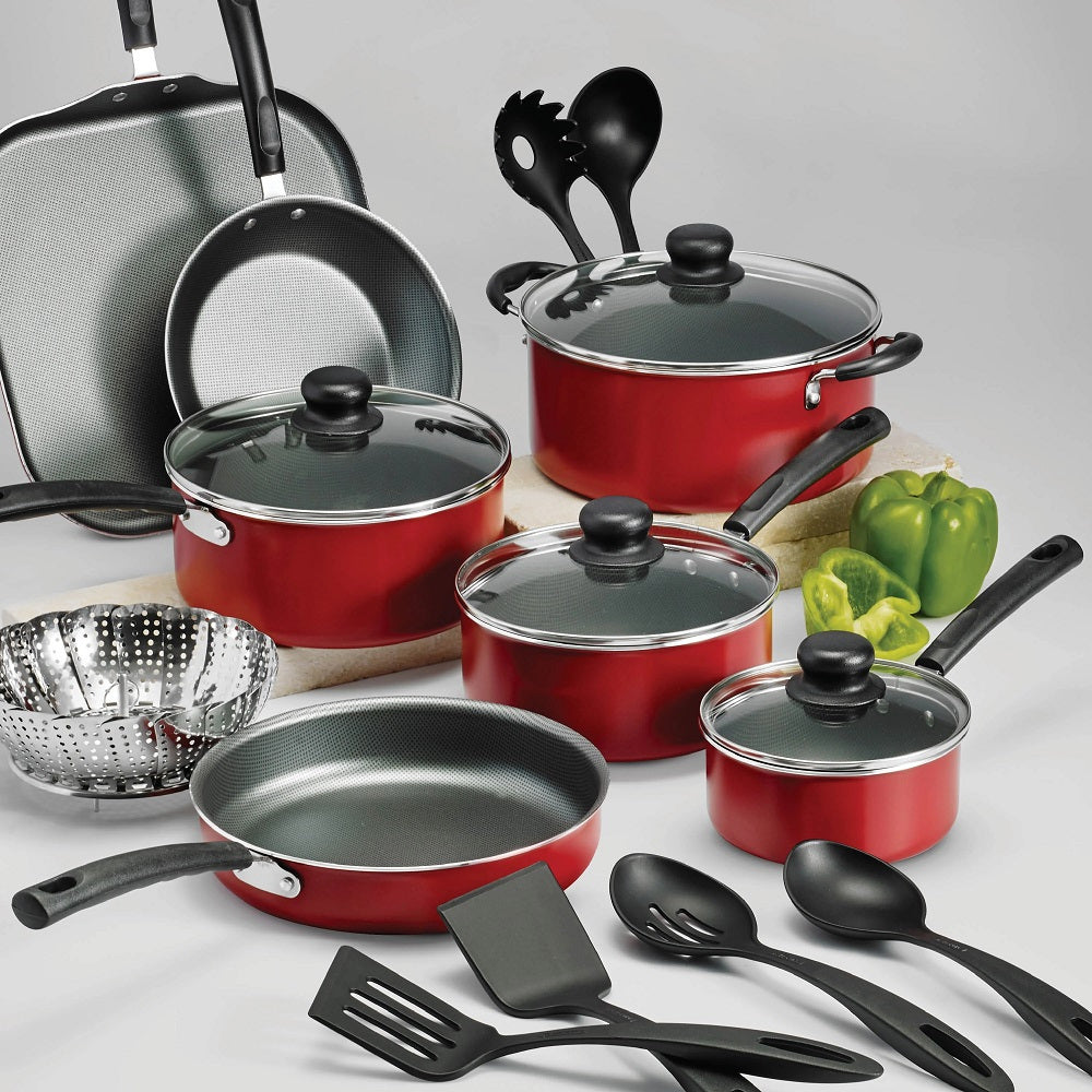 Primaware 18 Piece Non-stick Cookware Set, Red