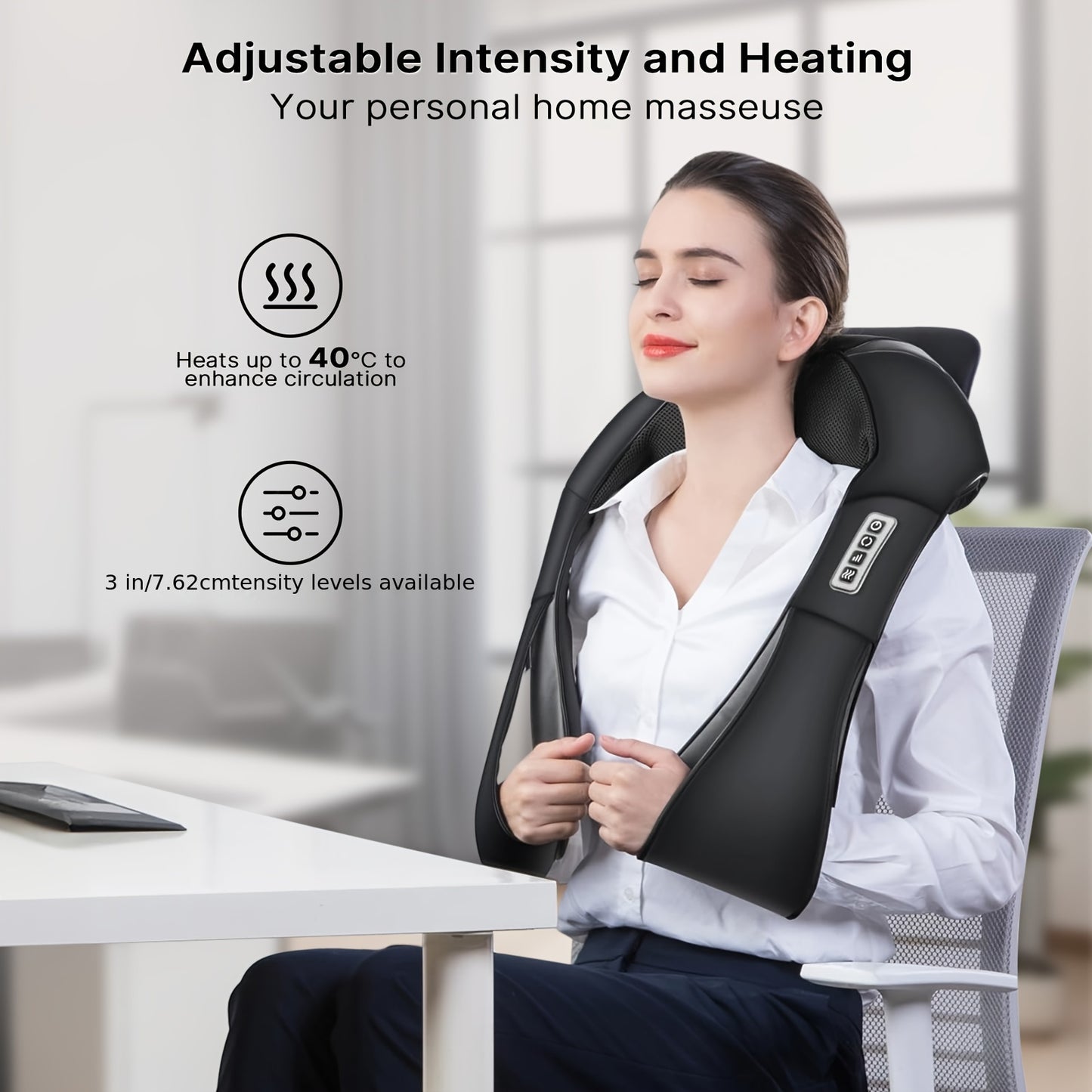 Electric Massager with Heat - 4D Deep Kneading Pillow for Neck, Back & Shoulders - Perfect for Home,