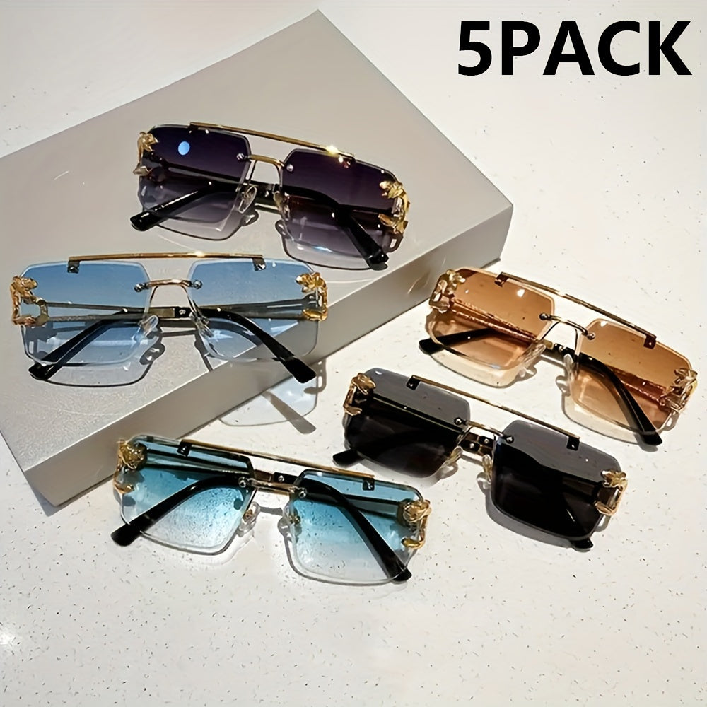 5pcs Frameless Metal Fashion Fashion Glasses for Casual Wear, Hiking, Street Photography & Festive Gifts - Anti-Reflective PC Lenses, Zinc Alloy Frame, Wide Size (>139mm)