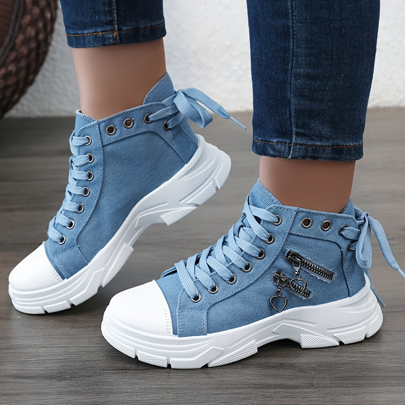 Women's Platform Side Zipper Design Canvas Shoes, valentines  Day Sneakers