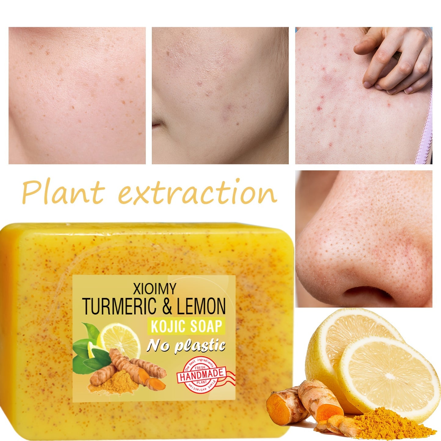 6pcs Turmeric And Lemon Cleansing And Brightening Soap, Deep Cleans The Face And Body Skin,