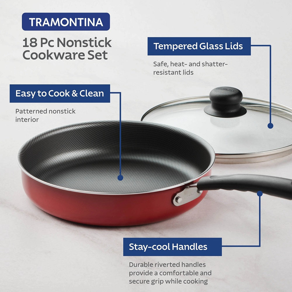 Primaware 18 Piece Non-stick Cookware Set, Red