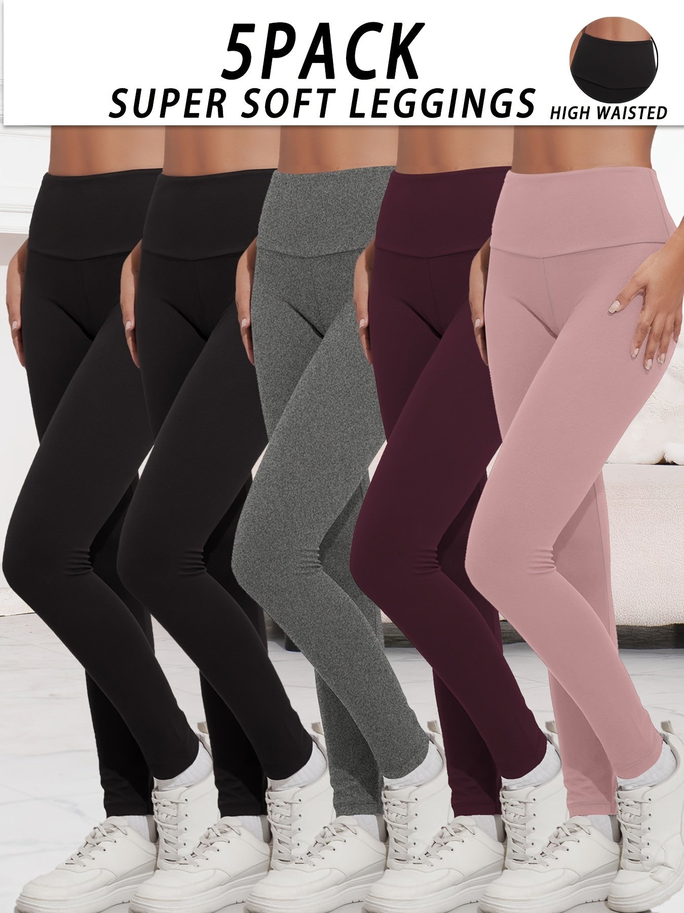 5 Pack Super Soft Leggings For Women, Workout Yoga Running Pants Leggings