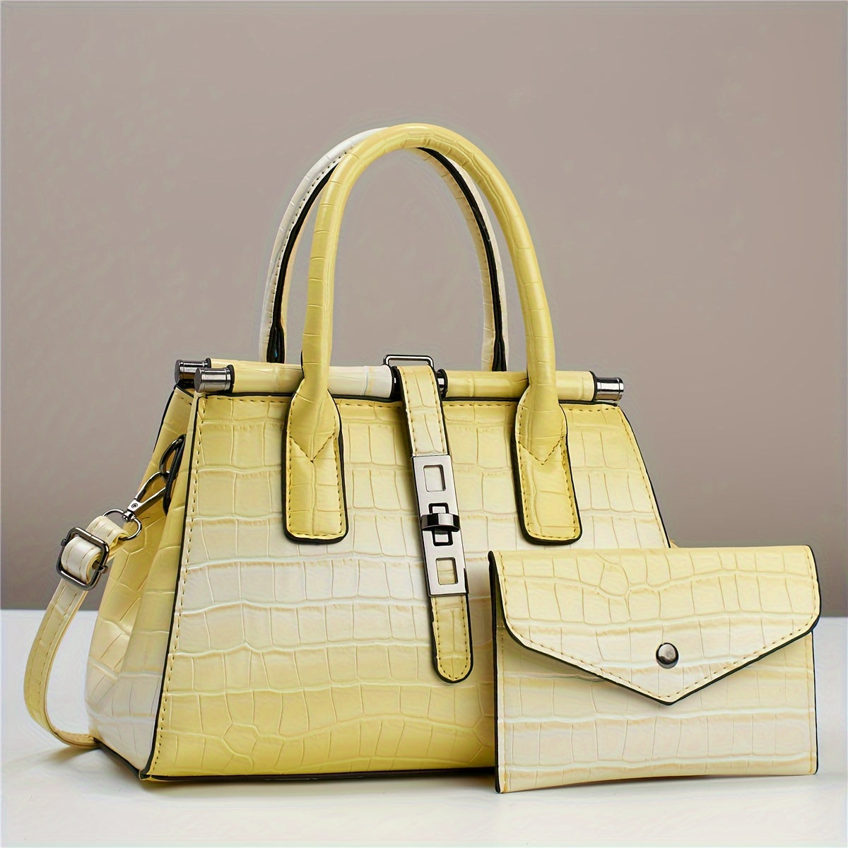 2 Pieces, Multi-Pocket Crocodile Pattern Tote Bag Set with Divider, Shoulder Bag,