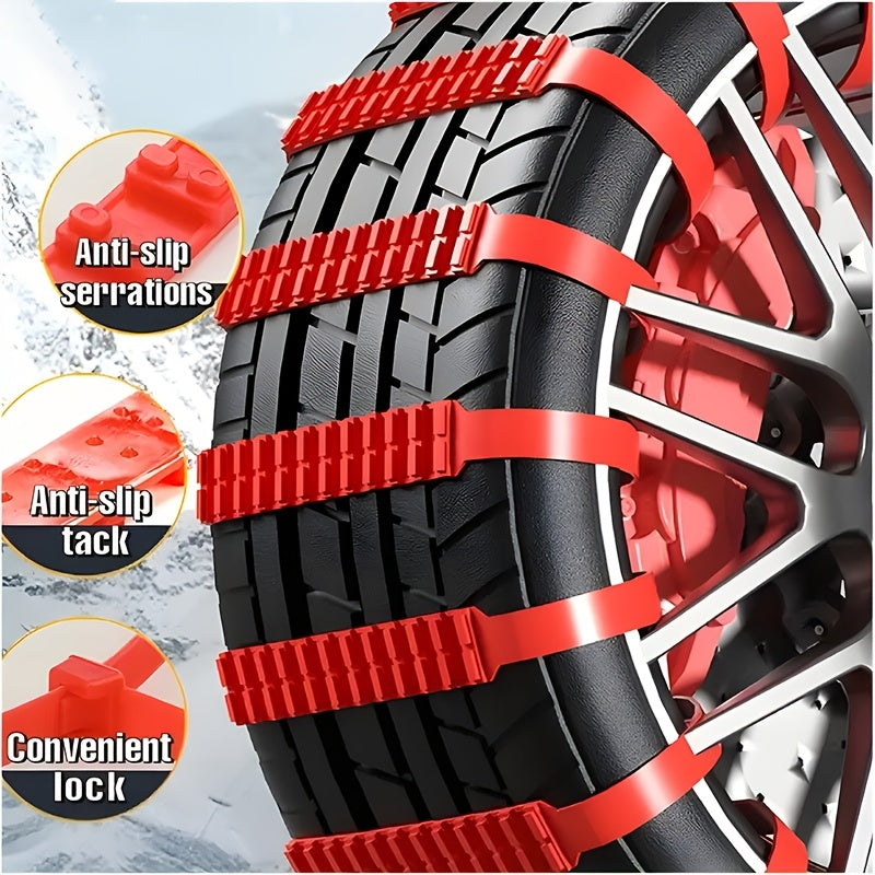 20 Reusable Car Emergency Snow Chain Tire Zipper Strap for Off-road Winter Driving In Pickup Trucks (complimentary 4 Red Snow Chains)