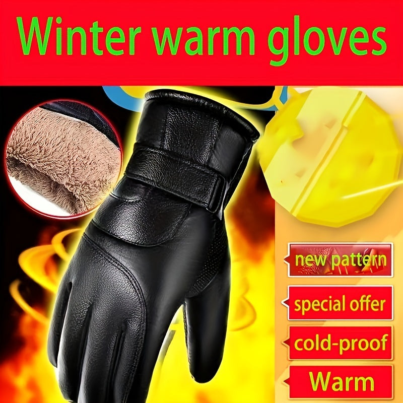 1 Pair Elegant Men'S-Thermal Gloves- black polyester