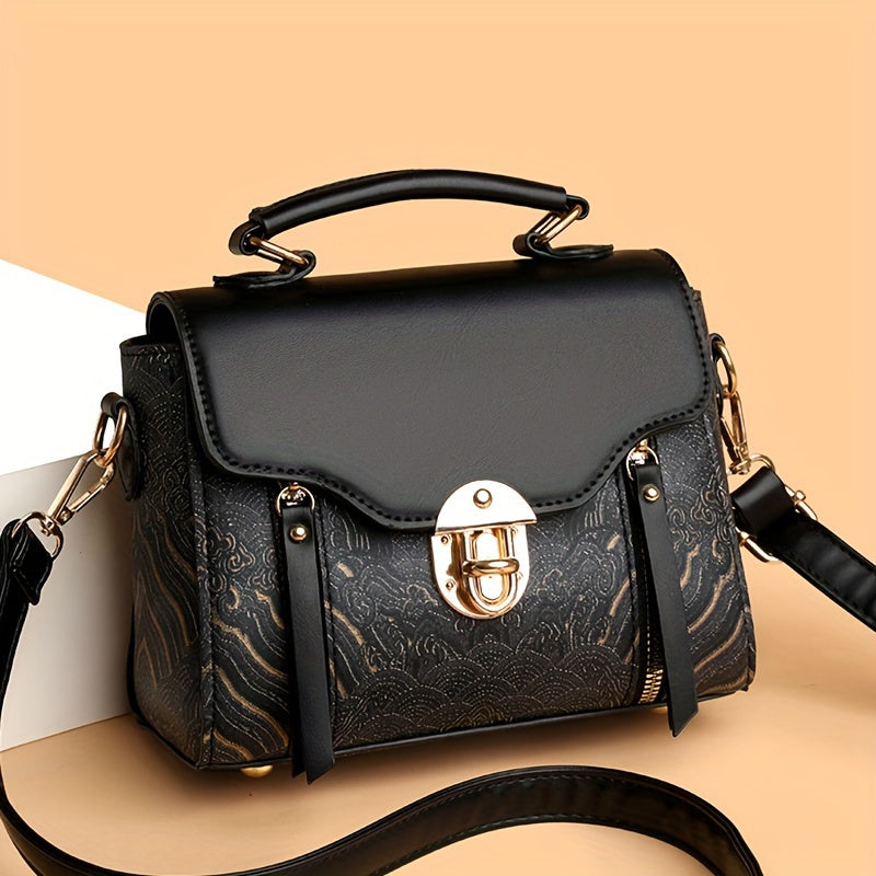 1pc Vintage-Inspired Faux Leather Crossbody Bag for Women, Striped Pattern,