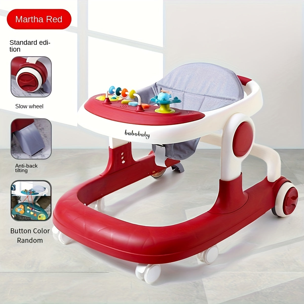 Baby Walker Foldable Activity Walker, Push Walker With Removable Feed Tray And Music Tray