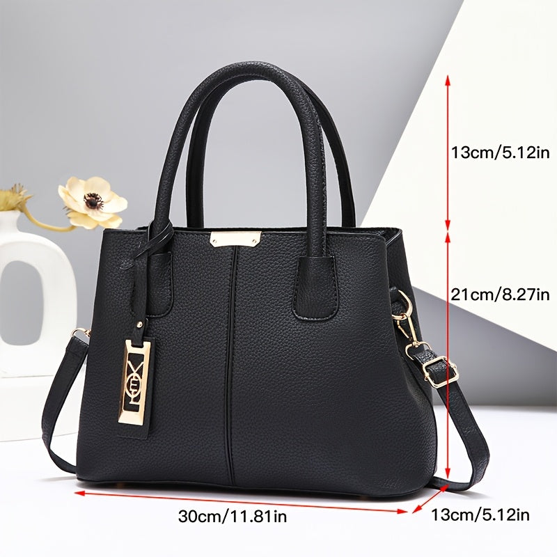 1pc  Leather Tote Bag for Women, Fashion Shoulder Handbag with Fixed Strap,