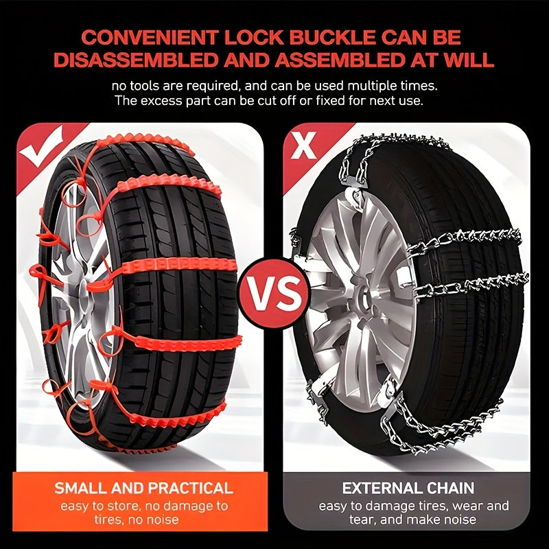 20 Reusable Car Emergency Snow Chain Tire Zipper Strap for Off-road Winter Driving In Pickup Trucks (complimentary 4 Red Snow Chains)