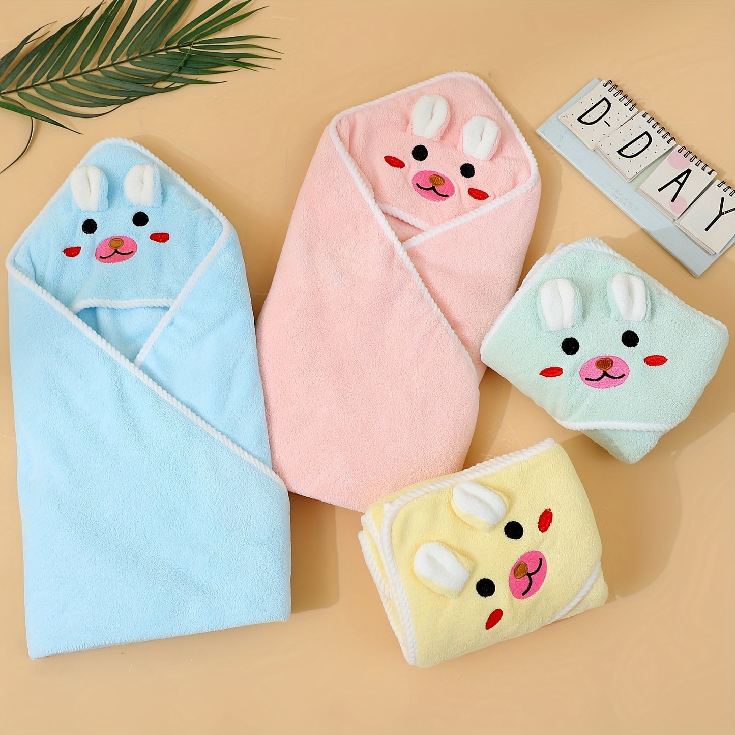 Soft Cartoon Animal Swaddling Blanket Set for Babies 0-3 Years - Reinforced Edge, Ideal for Bath Towel, Stroller Nap Blanket - 31.5x31.5 Inches - Machine Washable