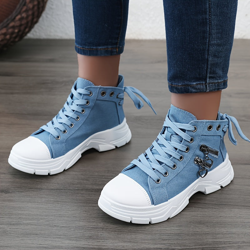 Women's Platform Side Zipper Design Canvas Shoes, valentines  Day Sneakers