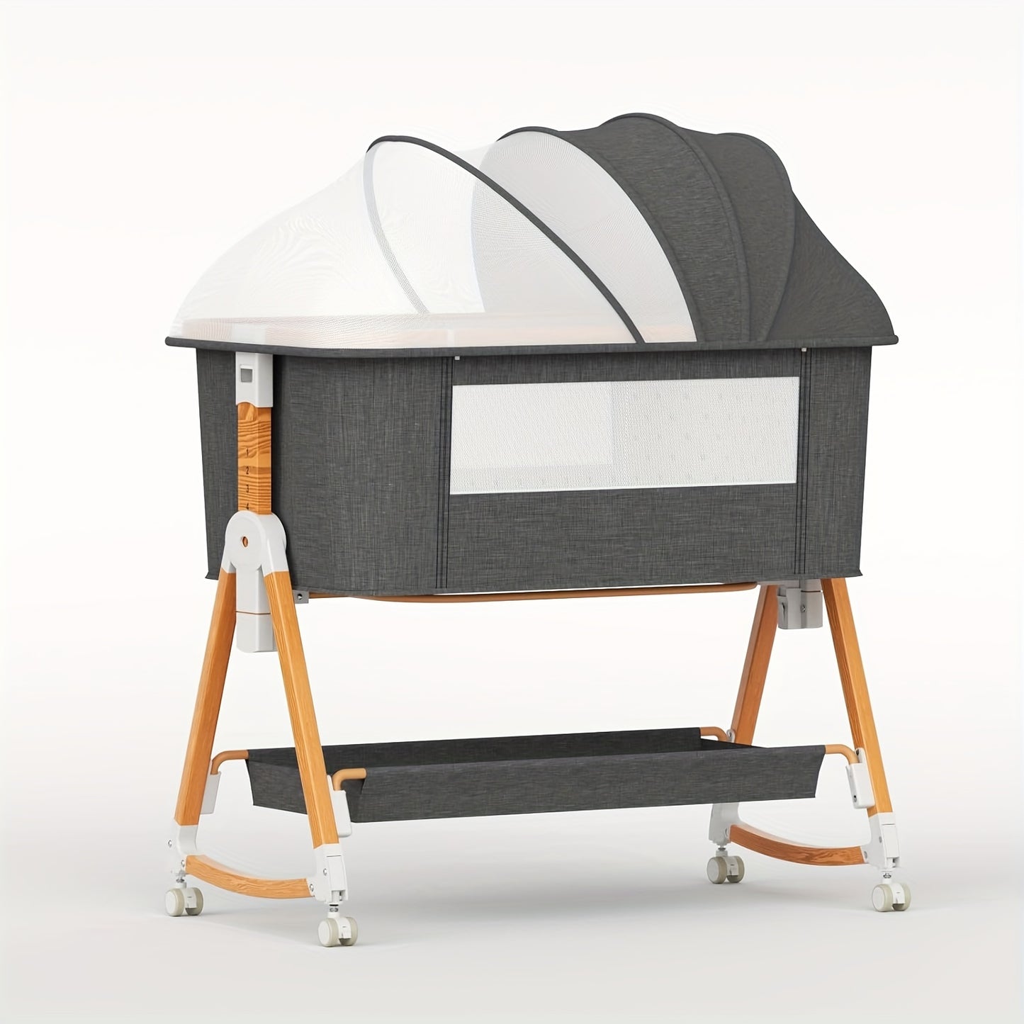 Modern 3-in-1 Youngsters Bassinet in Grey/Black - Rocking Bedside Sleeper with Comfy Mattress & Wheel