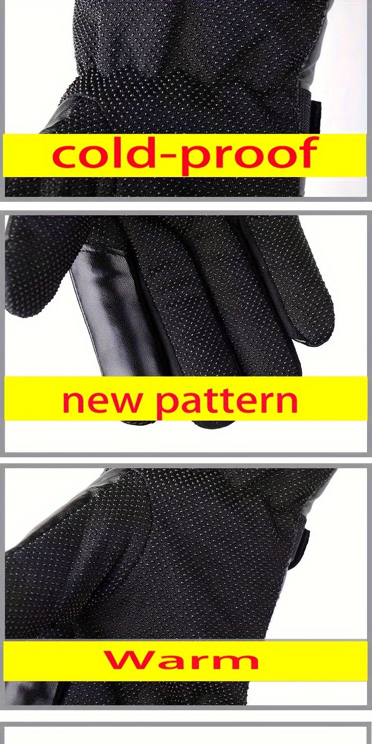 1 Pair Elegant Men'S Winter Gloves, PU Leather, 100% Polyester Fiber, black