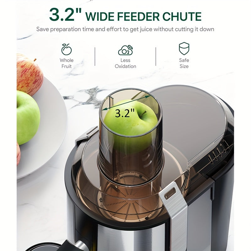 Juicer Machine, 800W High-Yield With 3.2" Wide Feed Chute For Whole Fruit & Veggie Processing, Stainless Steel BPA-Free, Quick & Simple Easy To Clean, Silvery