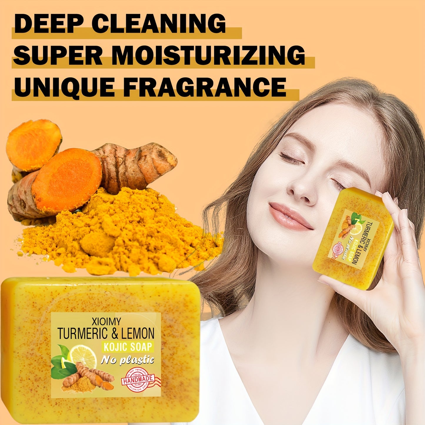 6pcs Turmeric And Lemon Cleansing And Brightening Soap, Deep Cleans The Face And Body Skin,