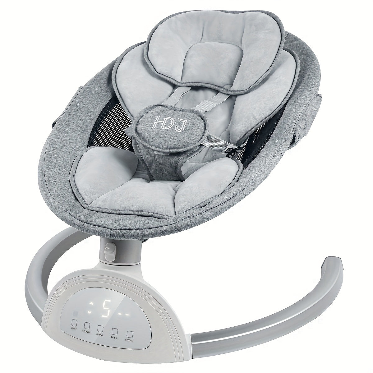 1pc Grey Aluminum Alloy Baby Swing Chair with Speaker, 5-Point Harness, 5 Speeds, Remote Control - Portable Indoor/Outdoor Infant Swing, Easy Assembly