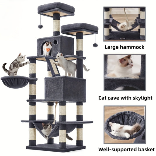 66.1/44.1" Deluxe Cat Tree -13 Scratching post Hanging Basket & Indoor Cat Furniture