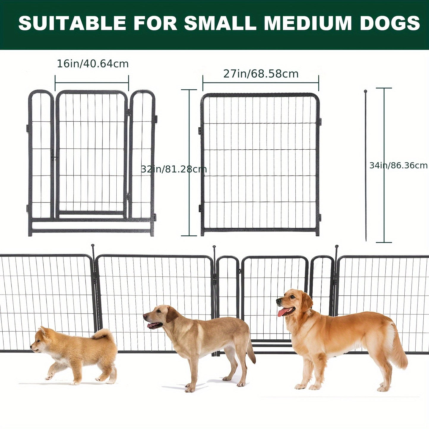 16 Panels Dog Playpen For Outdoor, Yard, Camping, 31.6"Height Dog Fence With 2 Doors.