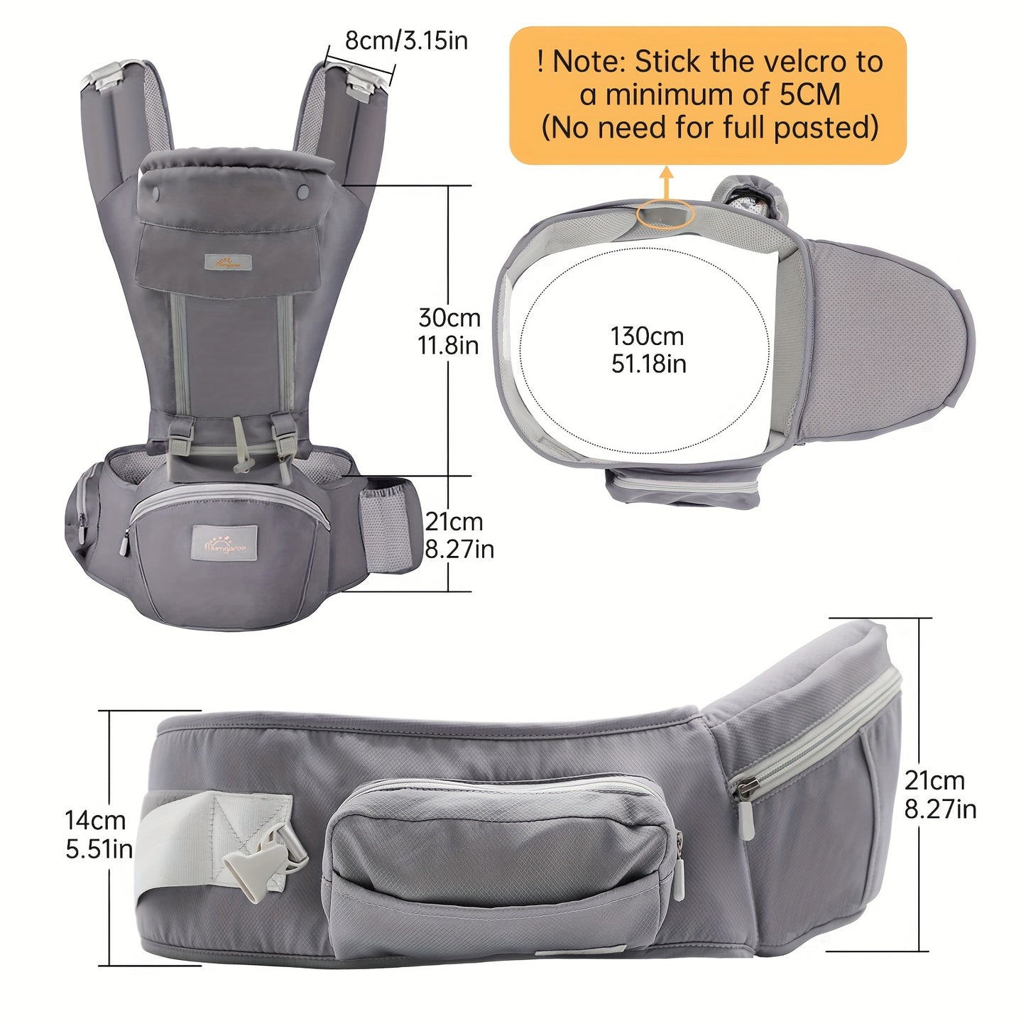 Versatile All-Season Gray Youngsters Carrier for Youngsters to Youngsters - Comfortable Polyester Hip Seat with Adjustable Straps,