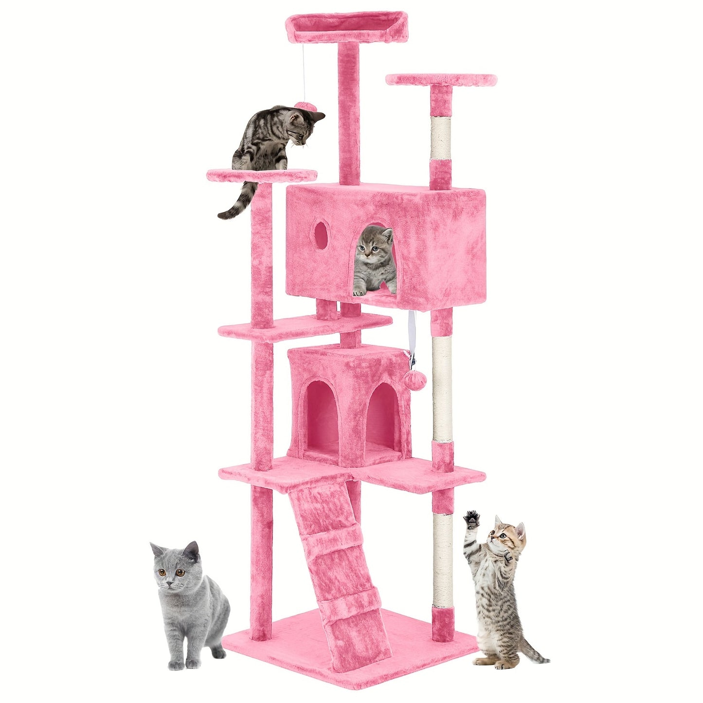 54"-70" Multi-Level Cat Tree Tower for Indoor Cats, Durable Plywood