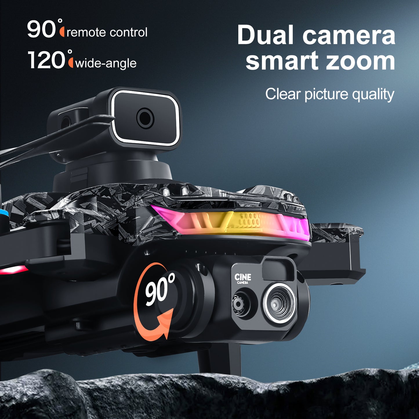 Dual Camera Drone with Remote Control, 480p Video, Obstacle Avoidance, 1-Axis Gimbal, USB Charging, 2000mAh Battery, 5905.51inch Max Control Range, 4724.41inch Max Altitude, 3m/s Max Speed, for Outdoor Quadcopter for Beginner