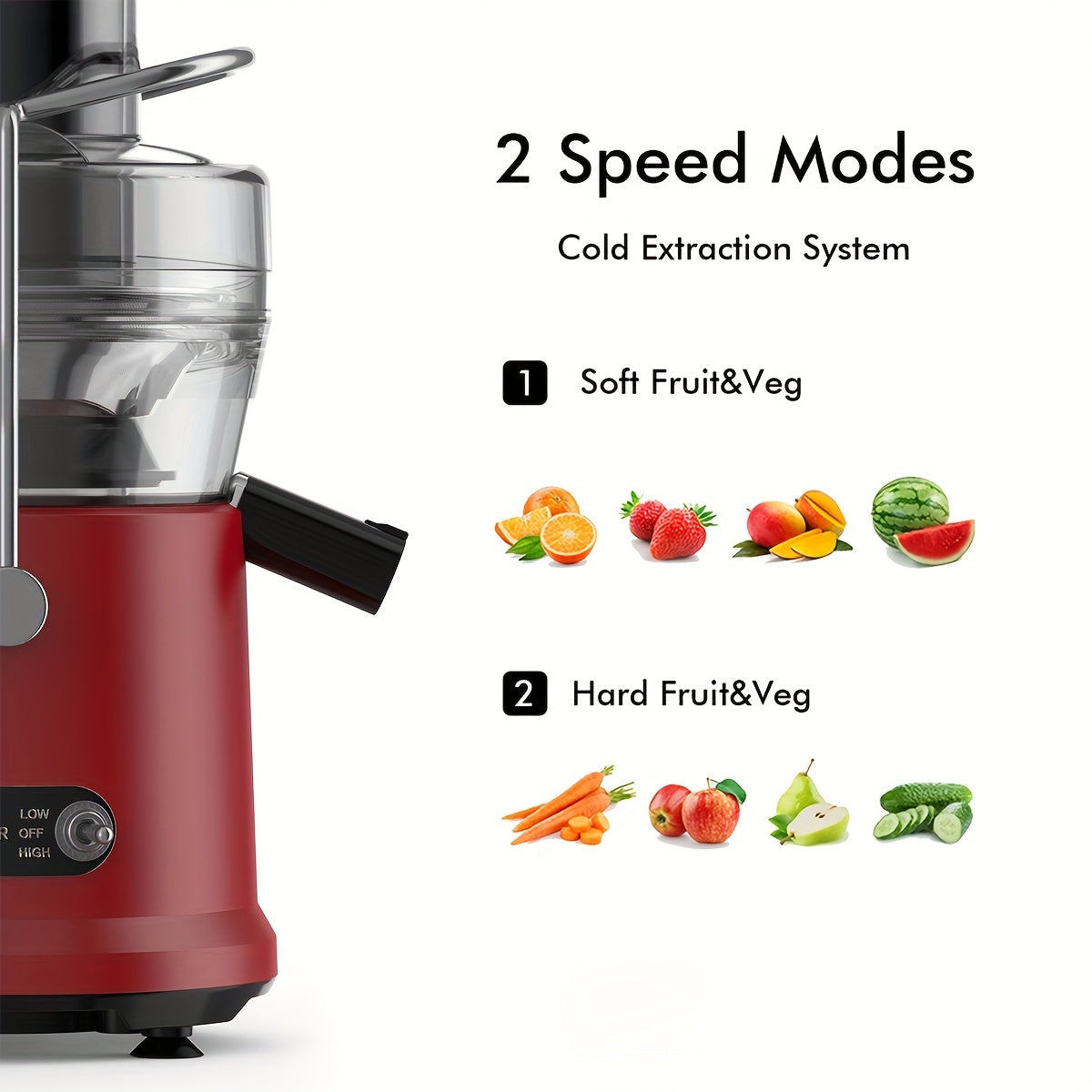 1000W Peak Motor Juicer Machine - 3.2" Mouth, Dual Speeds, Easy to Clean,