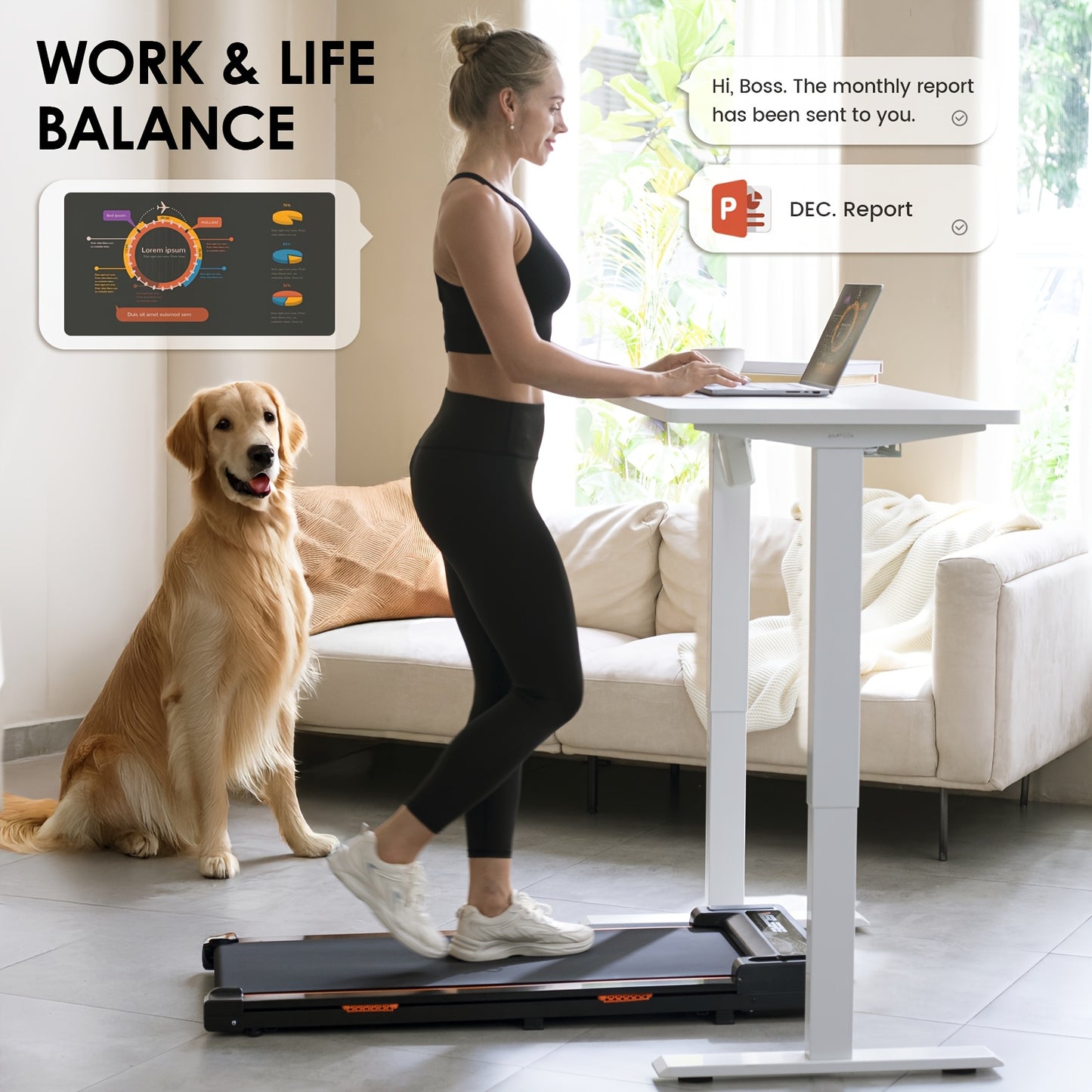 ProWalk - Premium Under Desk Walking Mat Treadmill with Remote Control, LED Display, and Space-Saving Design for Home and Office Fitness