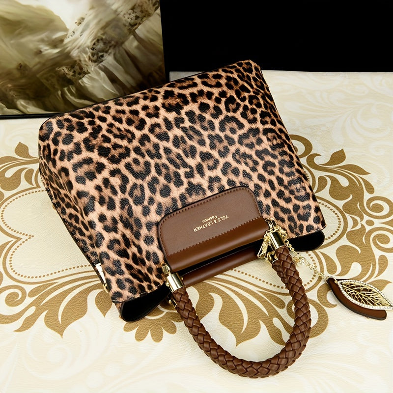 Elegant Vintage Leopard Print Ladies Handbag - Fashionable High-end Women's Bag, High-end Quality Crossbody