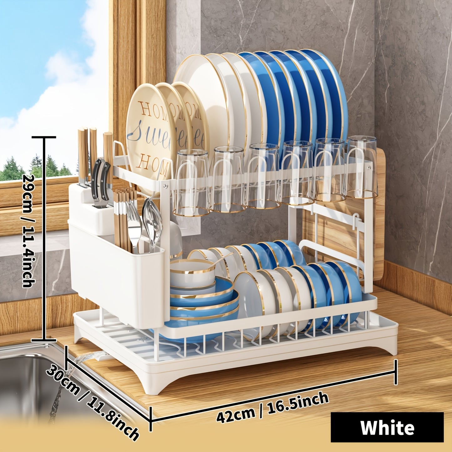 1pc Dish Drying Rack, Multifunctional Dish Drainer, in White And Black.